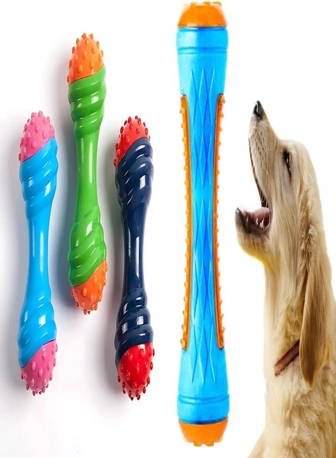 PET FUN لعبة مضغ مطاطية على شكل دمبل للكلاب من بيت فن | غير سامة، متينة، وتصدر صوت صرير مع عصا عائمة مزودة بإضاءة LED للكلاب والجراء | مجموعة ألعاب تدريب وجلب تصدر صوت صرير، قطعتان - Image 1